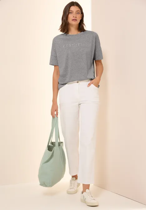 Glitzer-Shirt mit Wording fog grey melange