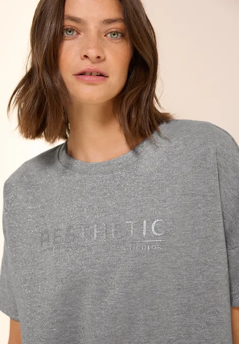 Glitzer-Shirt mit Wording fog grey melange