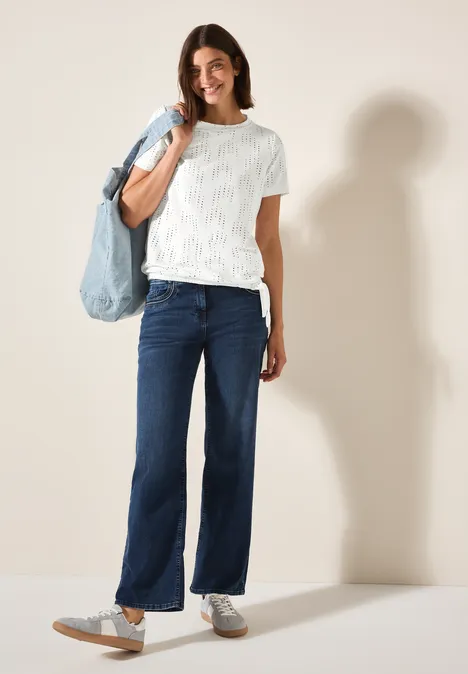 Strukturshirt mit Lochmuster vanilla white