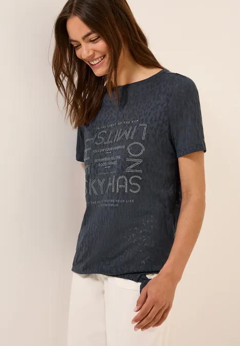T-Shirt mit Schmucksteinen volcanic grey