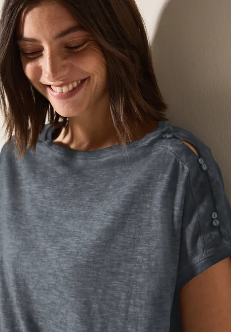 T-Shirt mit Knopfdetail volcanic grey