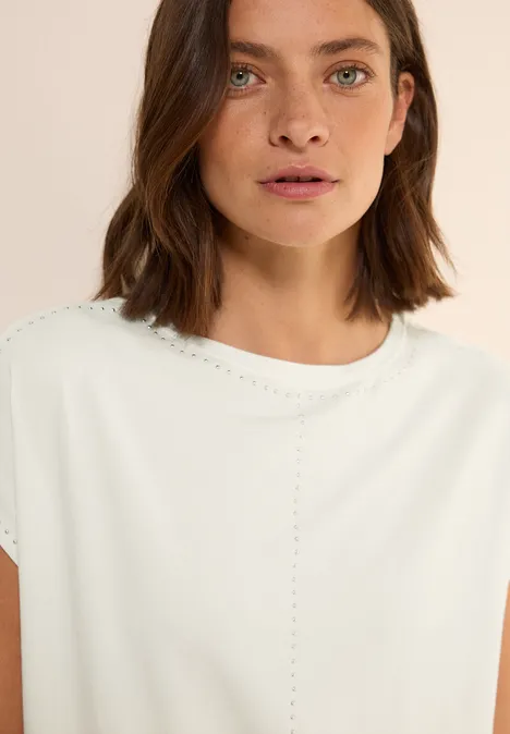 T-Shirt mit Dekosteinen vanilla white