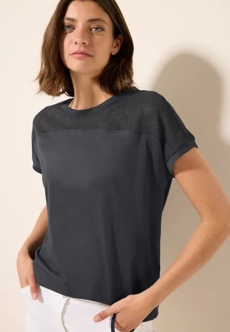 T-Shirt mit Meshdetail volcanic grey