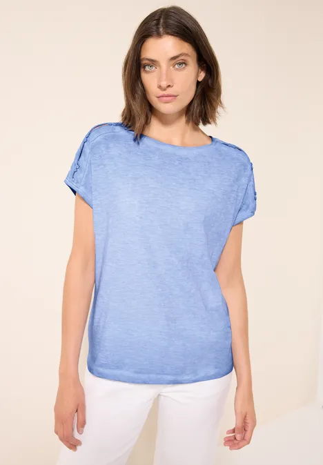 T-Shirt mit Knopfdetail aster blue