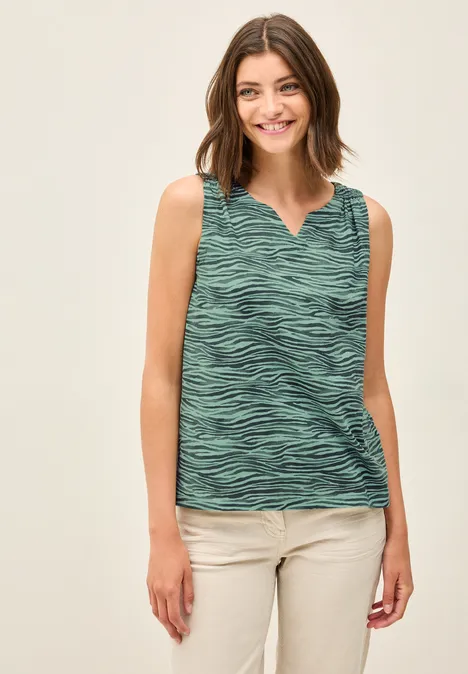 Gemustertes Jersey-Top dark balmy khaki