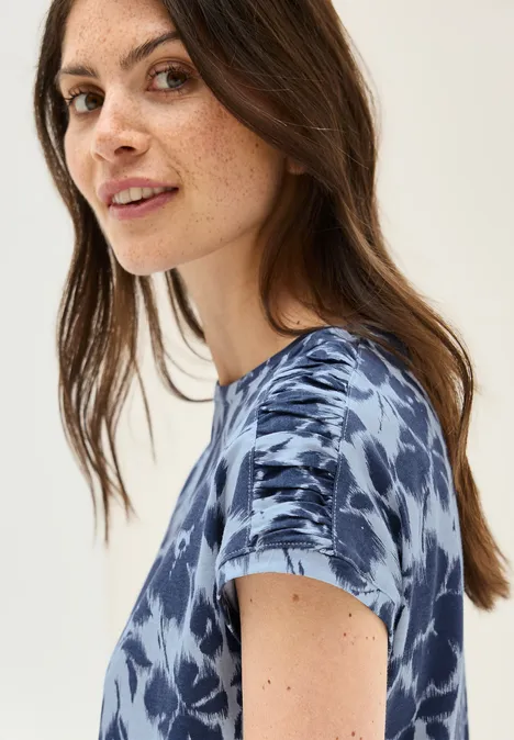 Print Shirt mit Raffung pastel blue