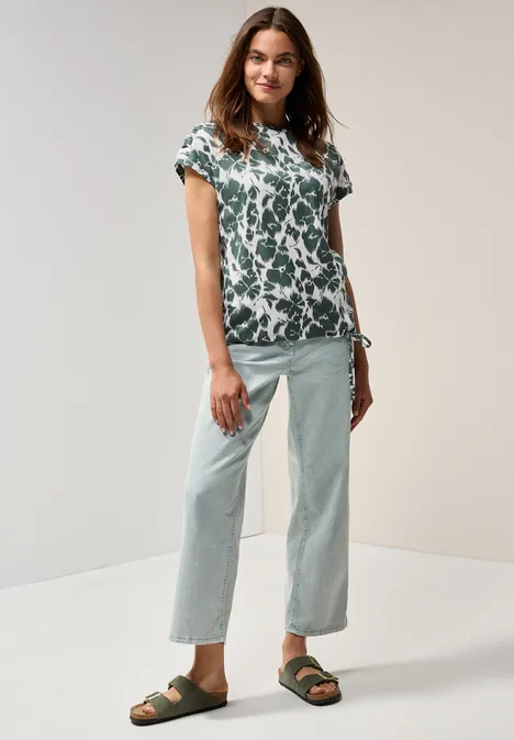 Print Shirt mit Raffung dark balmy khaki