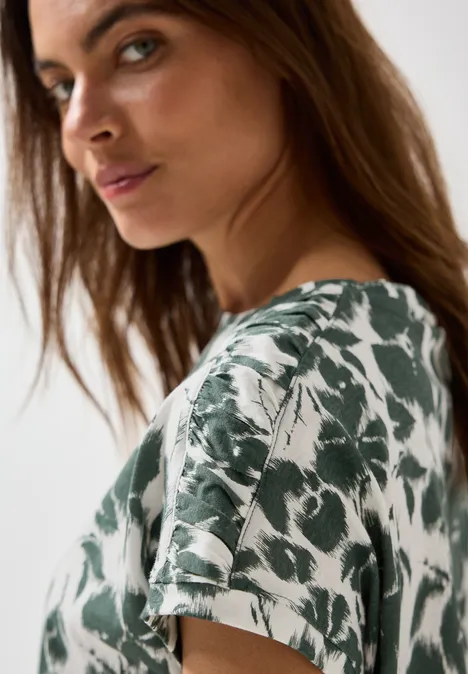 Print Shirt mit Raffung dark balmy khaki