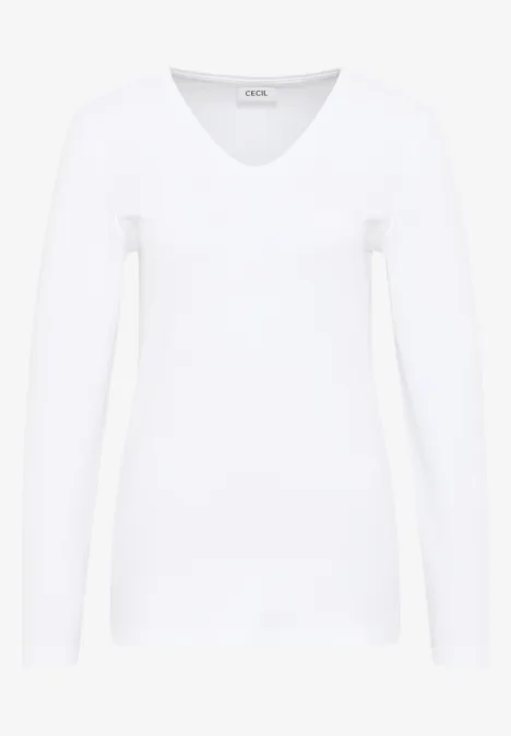 V-Neck Langarmshirt White