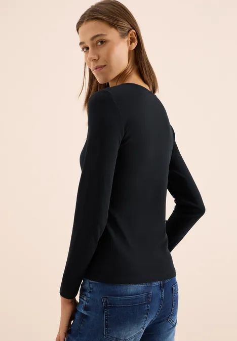 Shirt met lange mouwen en V-hals Black