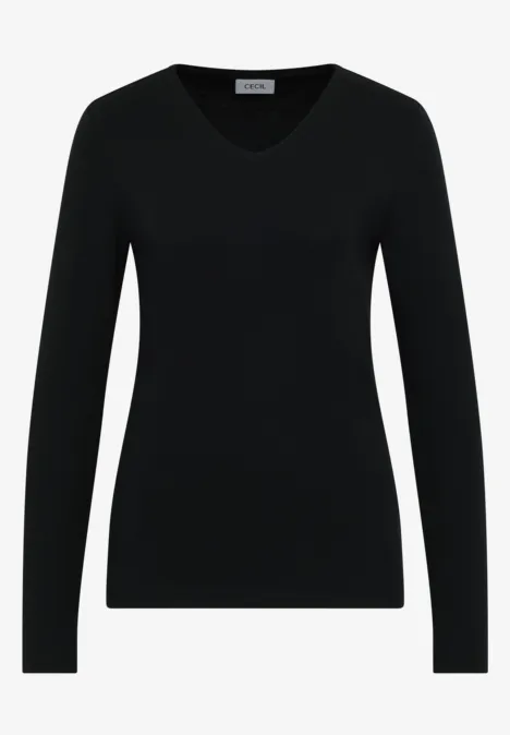 V-Neck Langarmshirt Black