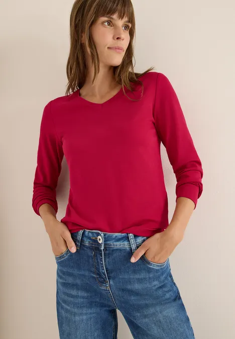 V-Neck Langarmshirt beaujolais red
