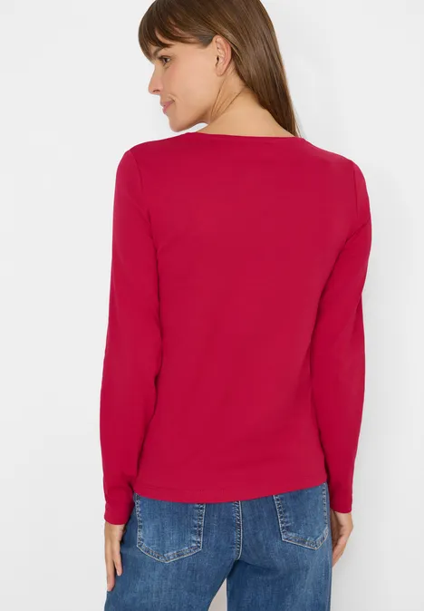 V-Neck Langarmshirt beaujolais red