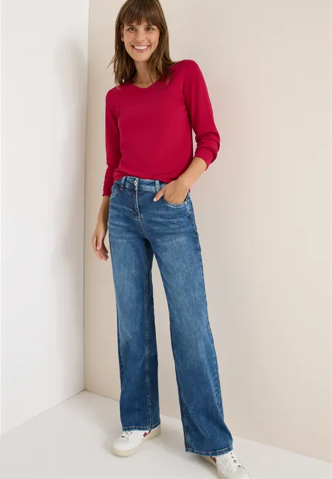 V-Neck Langarmshirt beaujolais red