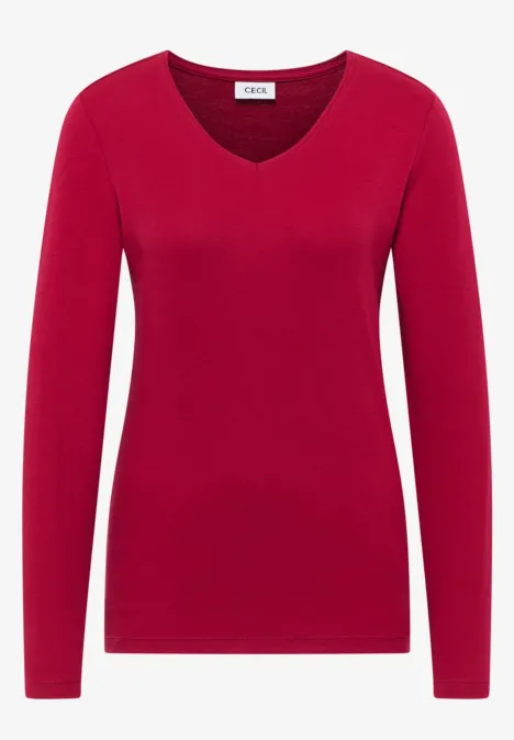 V-Neck Langarmshirt beaujolais red