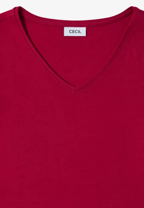 V-Neck Langarmshirt beaujolais red