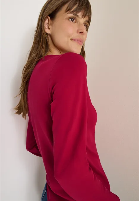 V-Neck Langarmshirt beaujolais red