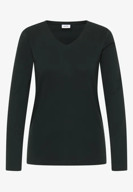 V-Neck Langarmshirt ink green
