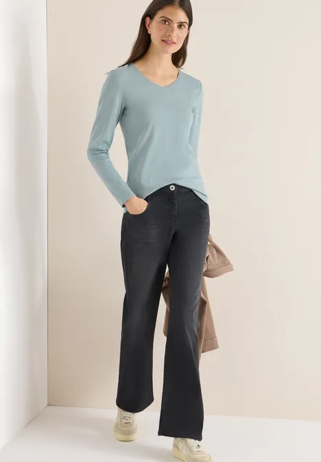 Shirt met lange mouwen en V-hals light mint blue