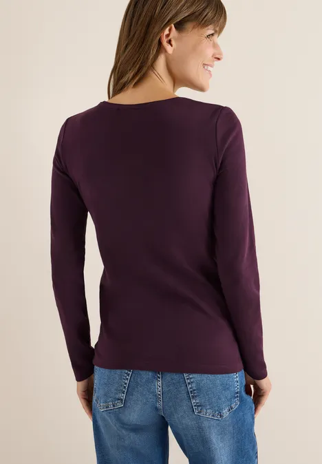 V-Neck Langarmshirt eggplant red