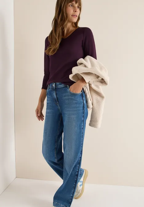 V-Neck Langarmshirt eggplant red