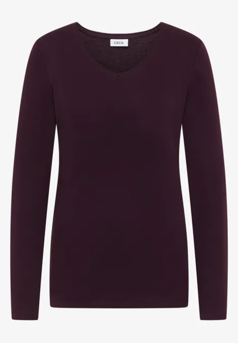 V-Neck Langarmshirt eggplant red