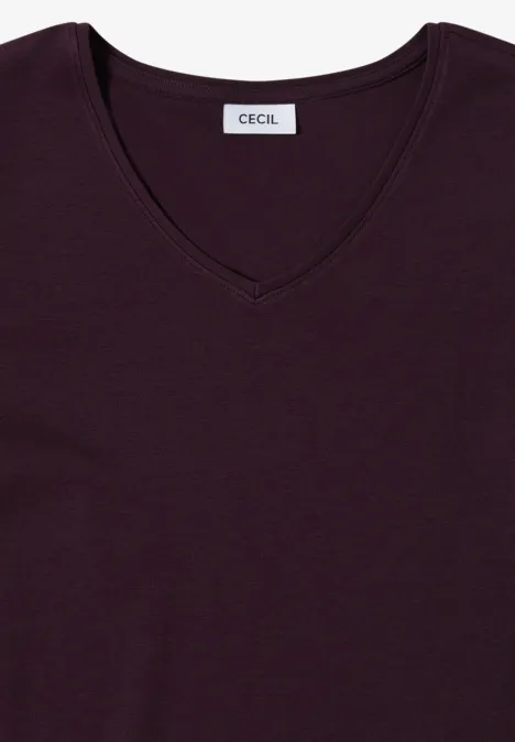 V-Neck Langarmshirt eggplant red
