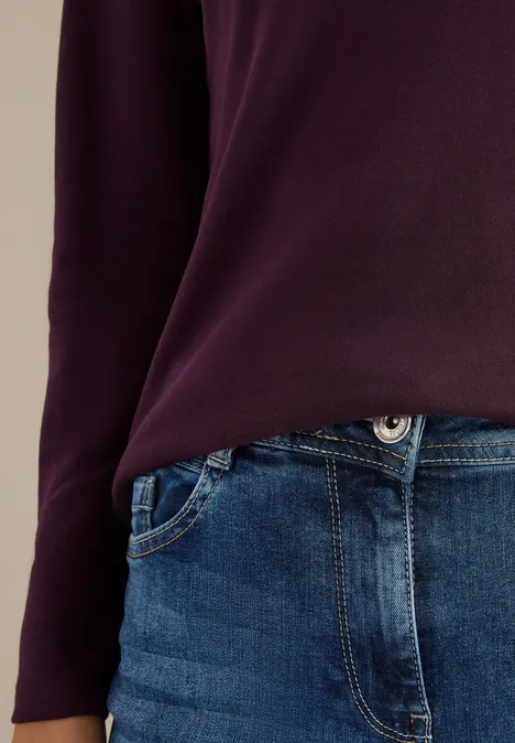 V-Neck Langarmshirt eggplant red