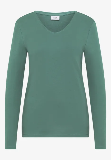 V-Neck Langarmshirt jewel green