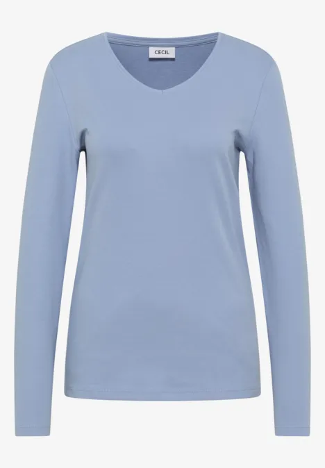 Shirt met lange mouwen en V-hals mountain blue