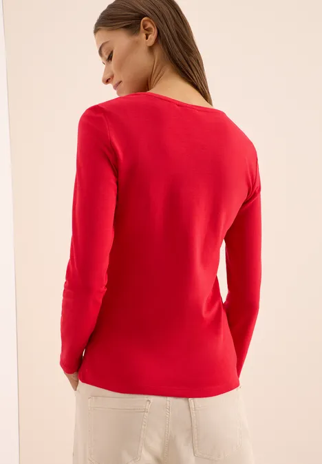 V-Neck Langarmshirt fiery red