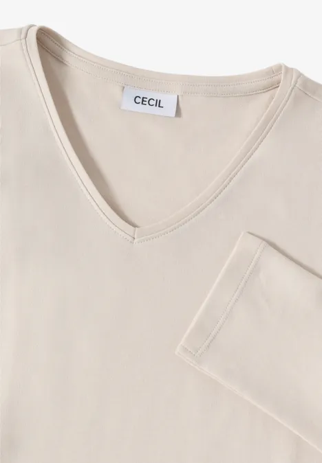 Shirt met lange mouwen en V-hals oat milk beige