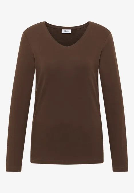 V-Neck Langarmshirt chocolate mousse
