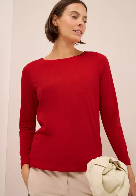 T-shirt basique à manches longues fiery red