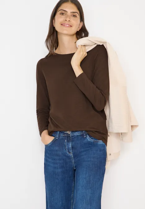Basic Langarmshirt chocolate mousse