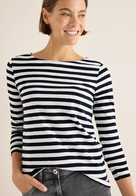 Gestreiftes Basic Shirt vanilla white