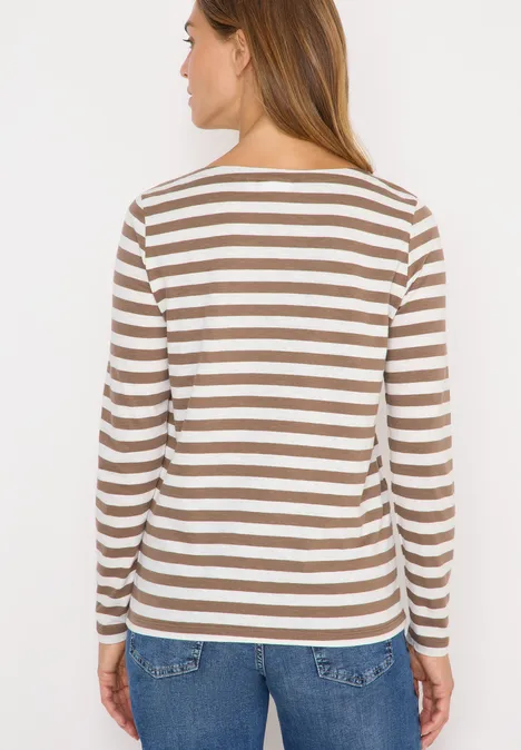 Gestreept basic shirt natural taupe
