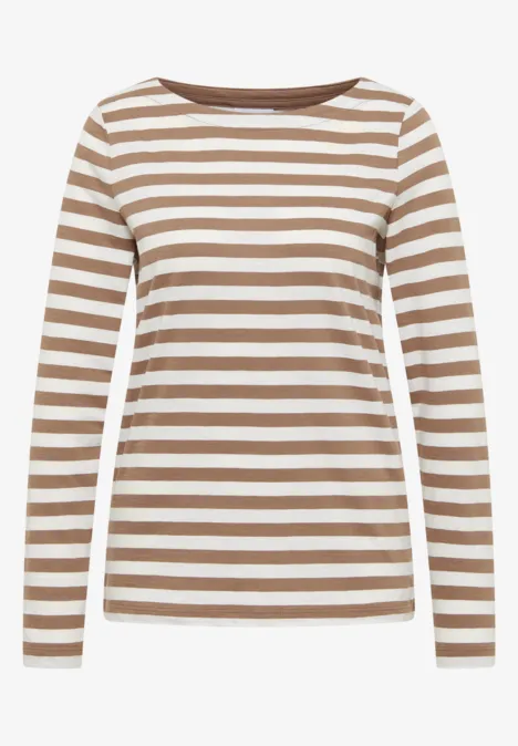 Gestreept basic shirt natural taupe