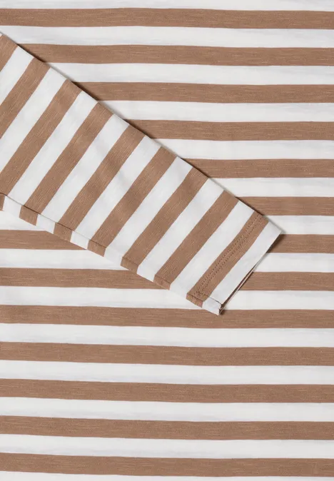 Gestreept basic shirt natural taupe