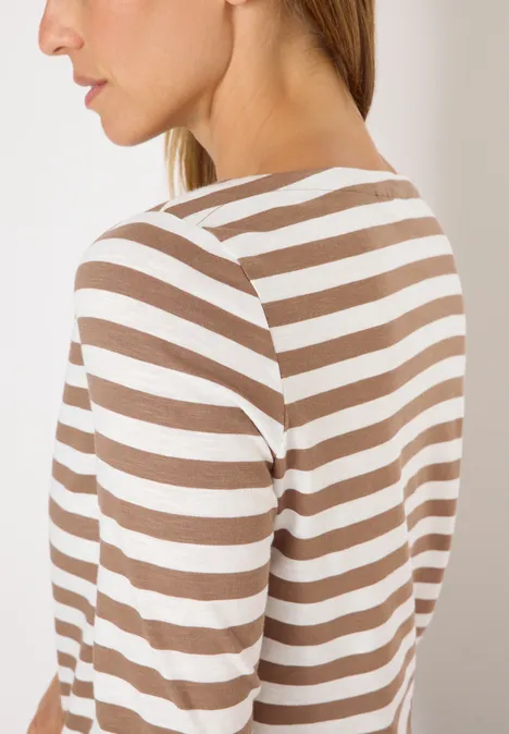 Gestreept basic shirt natural taupe