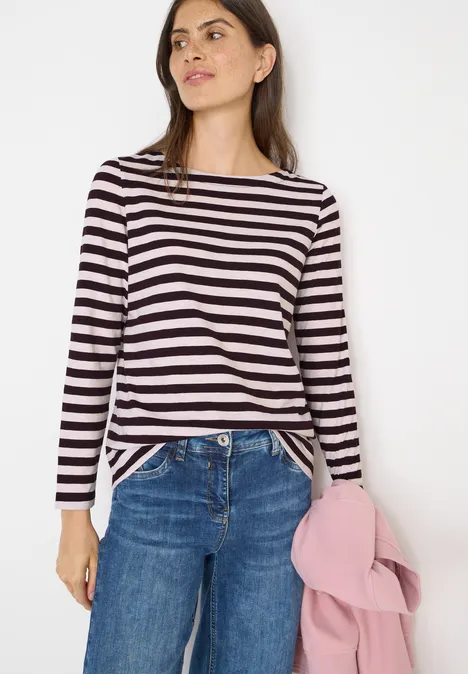 Gestreiftes Basic Shirt eggplant red