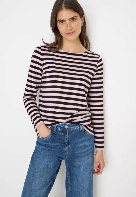 Gestreiftes Basic Shirt eggplant red