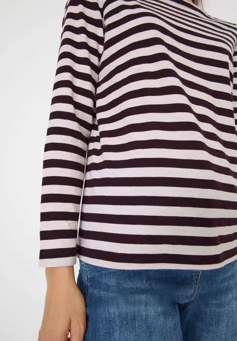 Gestreiftes Basic Shirt eggplant red