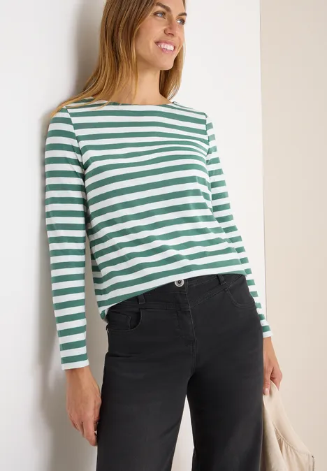 Gestreiftes Basic Shirt jewel green