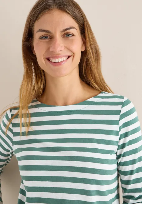 Gestreept basic shirt jewel green