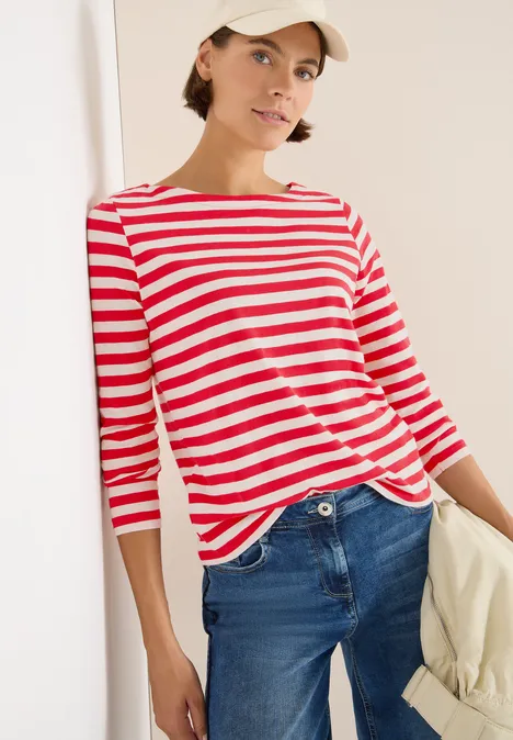 Gestreiftes Basic Shirt fiery red