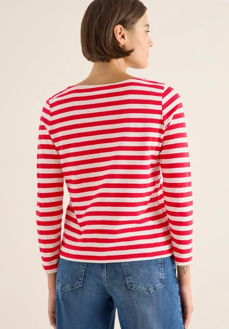 Gestreept basic shirt fiery red