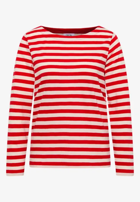 Gestreept basic shirt fiery red