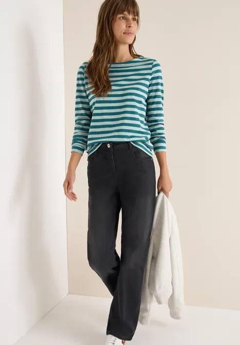 Gestreiftes Basic Shirt dark sea green