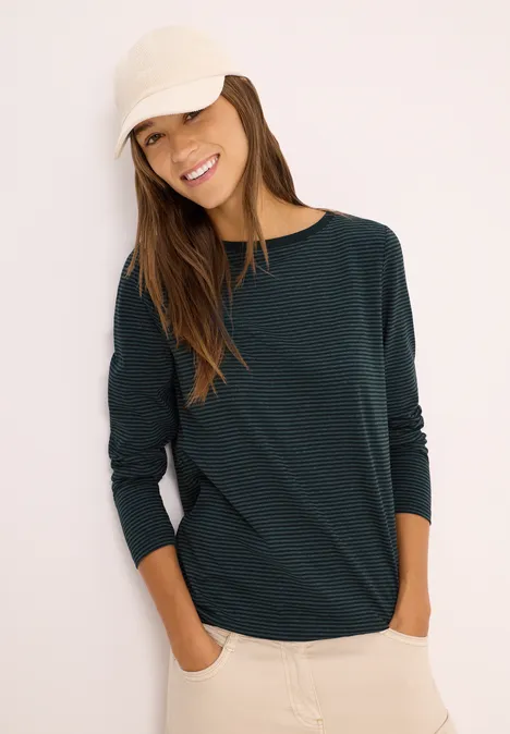 Shirt met ton-sur-ton strepen ink green